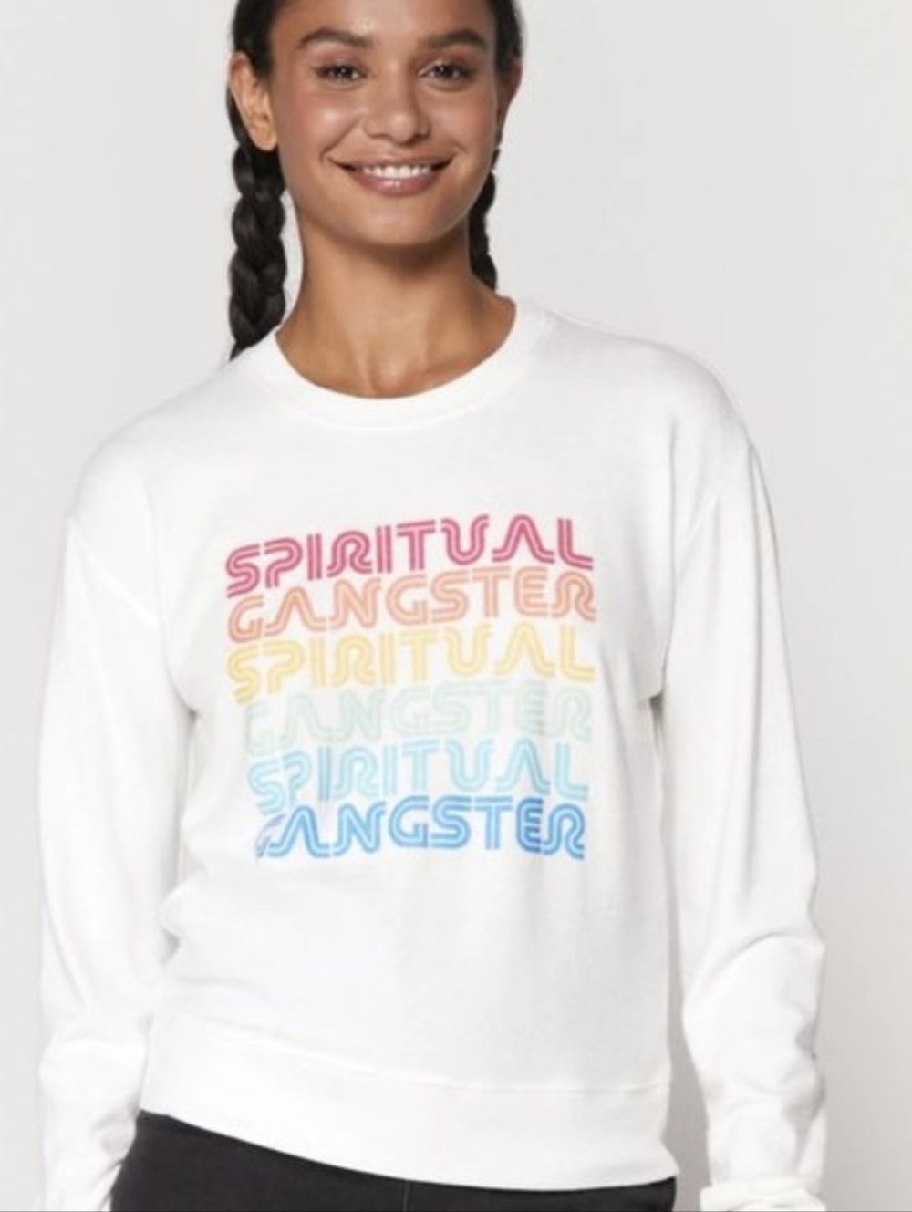 Spiritual Gangster Rainbow Retro Logo Pulter Knit Crewneck Sweatshirt Large